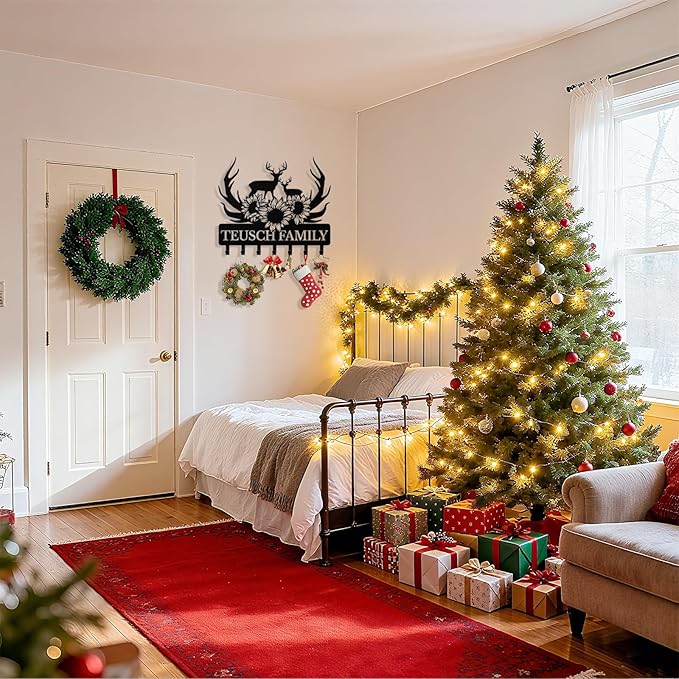 Personalized Deer Key Holder Wall Mount, Custom Metal Keys Hanger for Wall with Name, Custom Key Rack Holder with Hooks for Home, Entryway, Front Door, Living Room, Kitchen, Bathroom