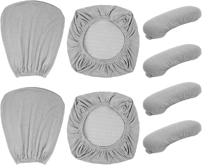Tallew Office Chair Covers Set Computer Universal Protective Stretchable Chair Seat Covers Desk Armrest Slipcovers Pads Office Cushion Backrest for Rotating(XL,Silver Grey,8 Pcs)