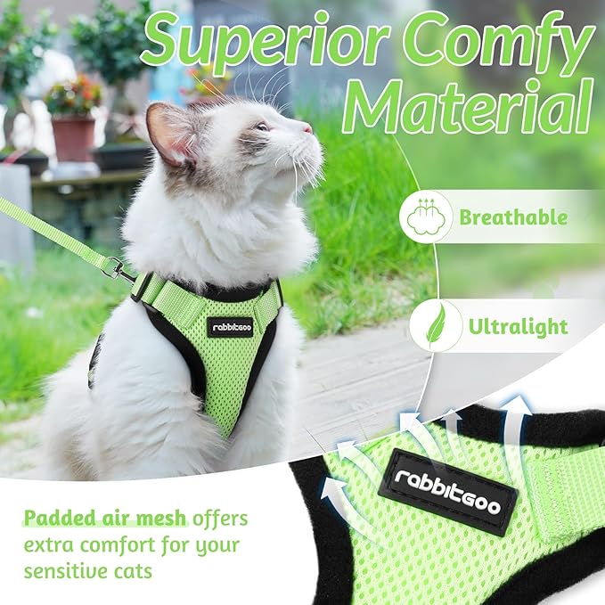 rabbitgoo Cat Harness and Leash for Walking, Escape Proof Soft Adjustable Vest Harnesses for Cats, Easy Control Breathable Reflective Strips Jacket, Light Green, XXS
