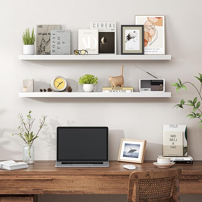 Heimlove Floating Shelves for Wall 40 Inch,Mounted Storage & Display Hanging Shelf with Invisible Brackets,for Bedroom,Living Room,Kitchen,Office,Set of 2,White