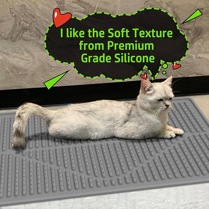 Mofason Rubber Cat Litter Mat - Kitty Litter Box mat - Silicone Litter Trapping Catcher Mat - Cat Supplies & Accessories for Indoor Cats (24" x 15") - Grey
