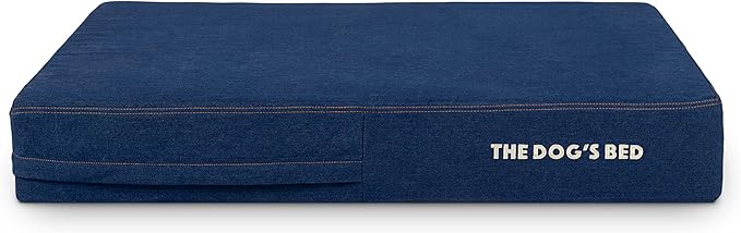The Dog’s Bed Orthopedic Memory Foam Dog Bed, Large Blue Denim 40x25, Pain Relief for Arthritis, Hip & Elbow Dysplasia, Post Surgery, Lameness, Supportive, Calming, Waterproof Washable Cover