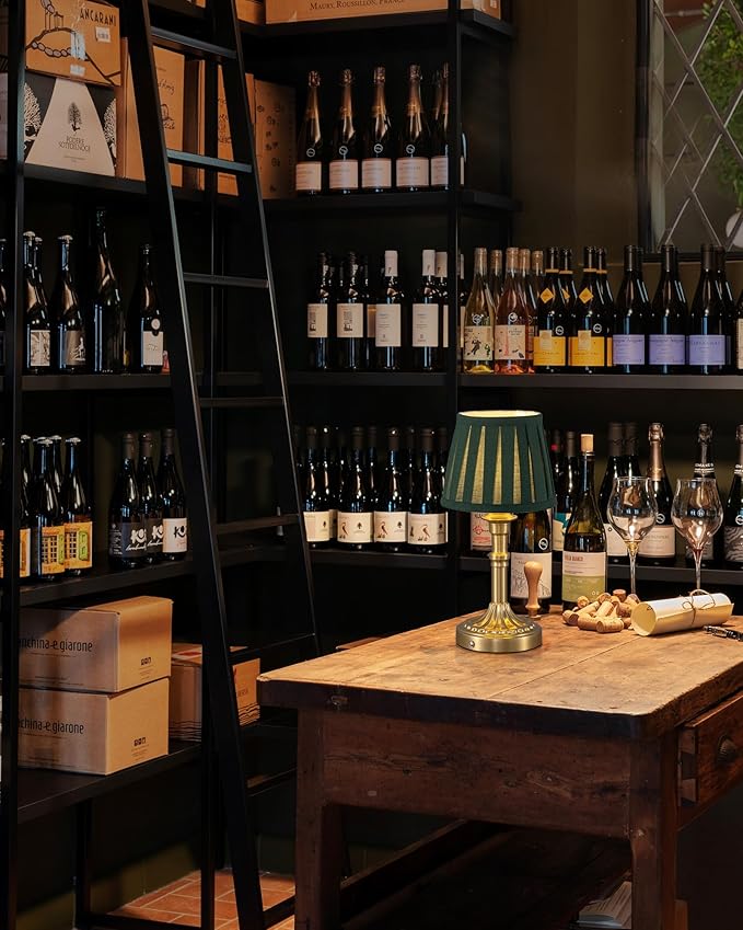 KDG Cordless Portables Table Lamp Set of 2, LED Fabric Shade Small Desk Lamps, 5000mAh Battery Powered Lighting, 2700K Stepless Dimmable Light for Living Room, Dining Room, Bedroom (Bronze+Green)