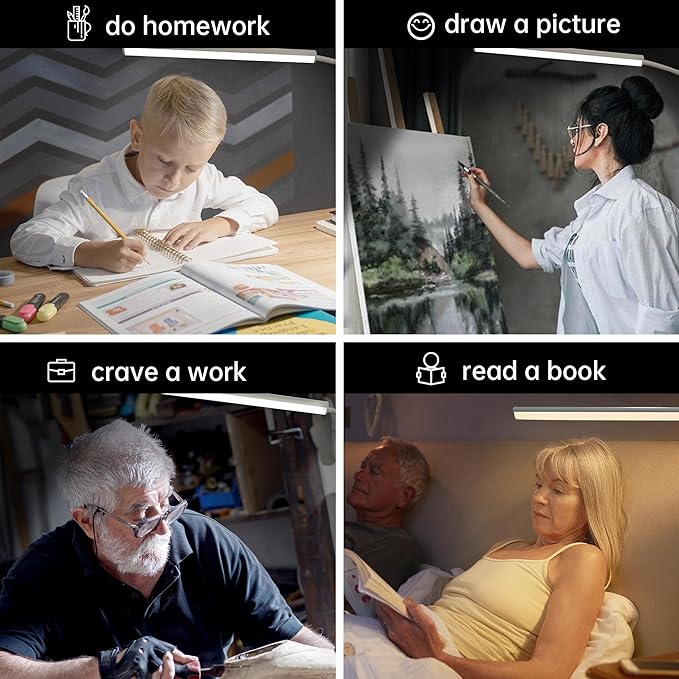 LED Desk Lamp with Clamp, Eye-Protection Clip on Desk Lamp, 5 Modes 10 Brightness Adjustment, 360°Flexible Gooseneck Lamp for Home Office, Lamps with USB Adapter,White