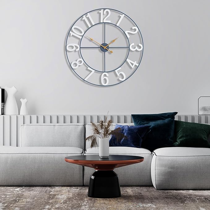 Sorbus 32-Inch Large Wall Clock – Decorative White Metal Clock with Gold Hands – Silent, Battery Operated, Modern Wall Decor for Living Room, Kitchen, or Office – Great Gift for Housewarming or Office