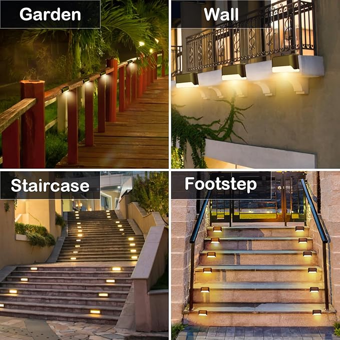 Solar Deck Lights Outdoor, 4Pcs Solar Step Lights, Waterproof LED Solar Lights for Outdoor Stairs, Step, Fence, Yard, Patio, Railing, Garden and Pathway