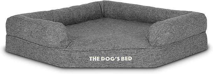 The Dog’s Bed Memory Foam Waterproof Corner Dog Bed, Large, Grey Linen, Eases Pet Arthritis & Hip Dysplasia Pain, Therapeutic & Supportive, Washable Linen Fabric Cover