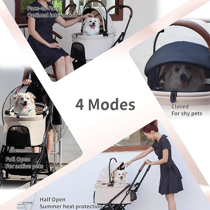 Pet Stroller for Small Dogs & Cats – Gravity Foldable 3 in 1 Dog Stroller with Lightweight Removable Carrier Holds up to 44 lbs & 180° Canopy with Storage Basket