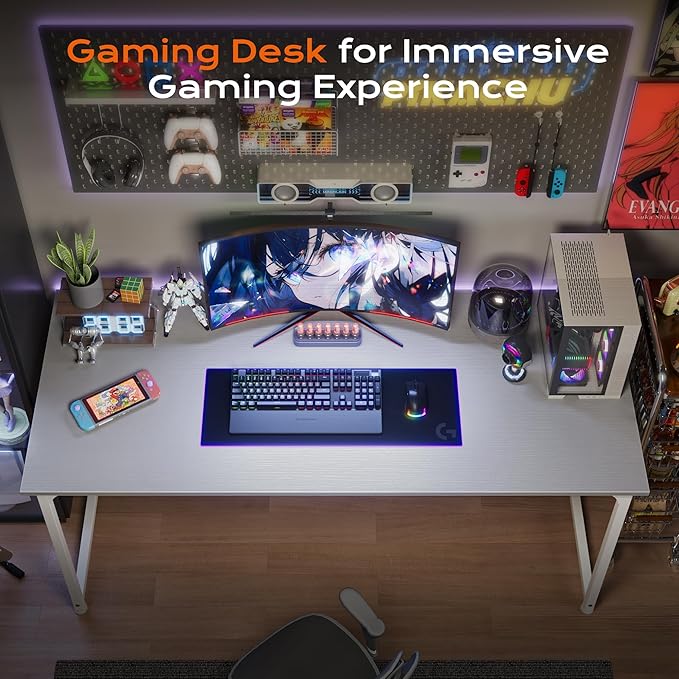 PRAISUN 48 X 24 Inch Computer Desk with Deeper Desktop, Gaming Office Writing Work Desk for Home Office, Study, Bedroom, Work from Home, Metal Frame, White