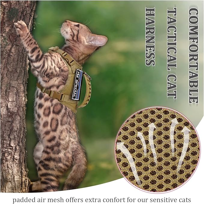 Tactical Cat Harness for Walking Escape Proof,Adjustable Pet Vest Harness,Soft Mesh Padding Large Cat,Small Dog with Quick-Release Buckle and Rubber Handle
