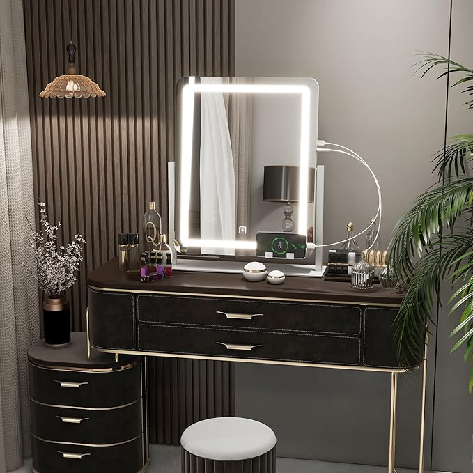 FENNIO Vanity Mirror with Lights 22 Inch- LED Lighted Makeup Mirror,Large Makeup Mirror with Lights,Touch Screen with 3-Color Lighting,Led Mirror Makeup,Dimmable(White)