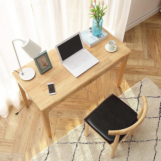 Solid Wood Desk with Drawers, Small Computer Desk for Small Spaces, Gaming Study Home Office Desks for Work, Student PC Desk for Bedroom, Escritorios para Cuartos (Wood Color, 47inch)