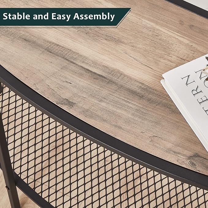 SAYGOER Console Table 2 Tier Narrow Entryway Table with Storage Shelves Half Moon Sofa Couch Table Industrial Small Entry Way Tables for Living Bedroom Hallway Office Easy Assembly, Gray Black