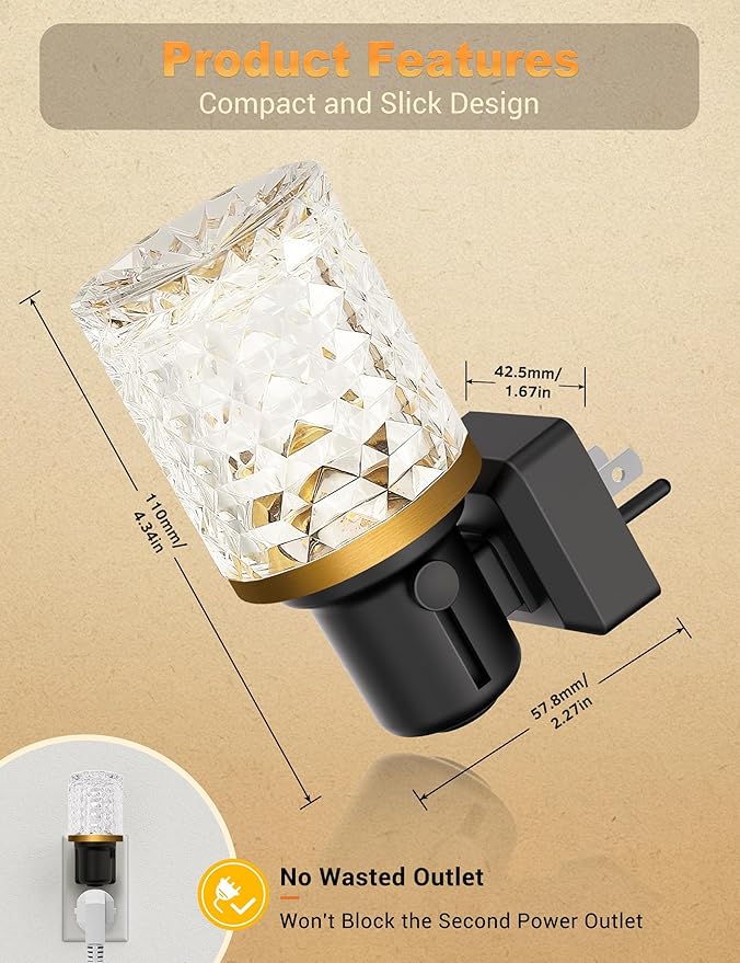 JandCase LED Night Light, Dimmable Night Lights Plug into Wall, Modern Nightlight with Auto On Off Light Sensor, 3000K Soft White Night Light 0-100LM Brightness for Hallway Bedroom Christmas Gifts