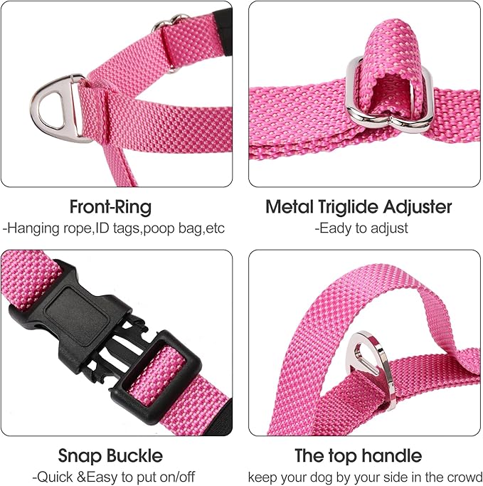 Annchwool Adjustable Dog Harness-Lightweight No Pull Dog Harness with Handle for Small & Medium and Large Dogs-Front Clip Easy for Walking Vest Harness(Pink,XL)