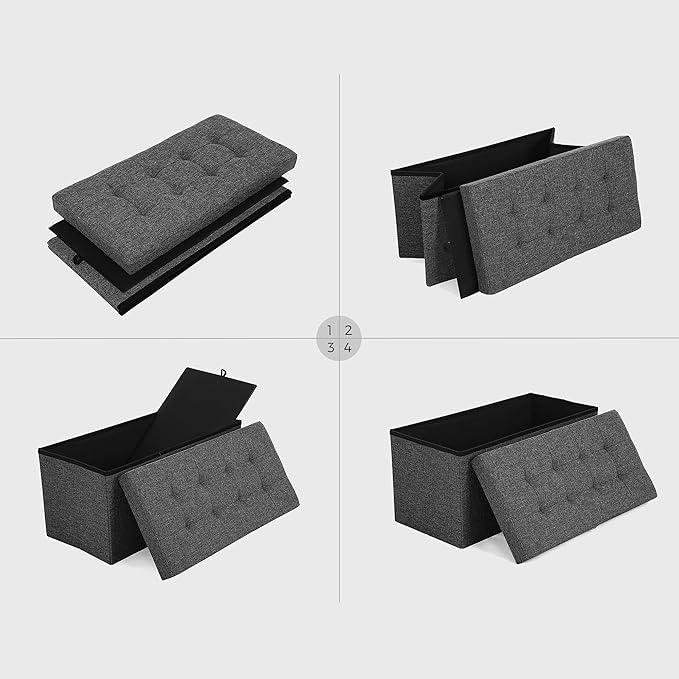 SONGMICS MAZIE Collection - 30 Inches Storage Ottoman, Foldable Storage Bench with Flipping Lid, 660 lb Load Capacity, for Entryway, Living Room, Bedroom, Dark Gray ULSF46GYZ