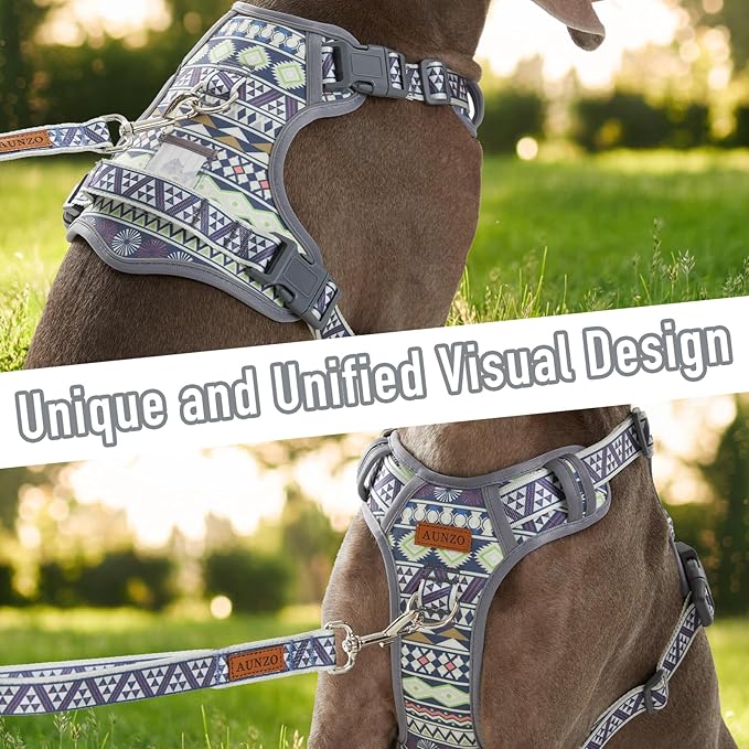 Adjustable Extra Large Dog Vest Harness No-Pull Easy Walking, Cute Pet Harness with Tribal Pattern Breathable Oxford Material 2 Leash Clips and 3 Buckles, German Shepherd, Rottweiler, XL Size