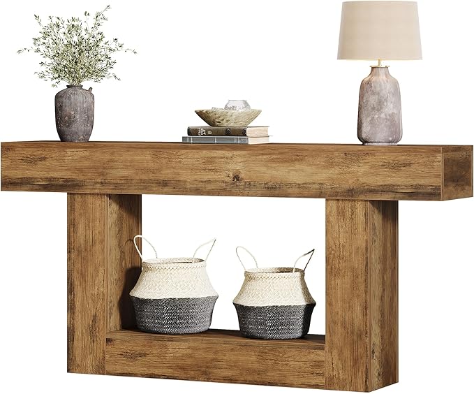 Tribesigns 63-Inch Long Console Table, 2-Tier Entryway Table Sofa Table with Storage, Farmhouse Wood Behind Couch Table for Living Room, Hallway, Rustic Brown