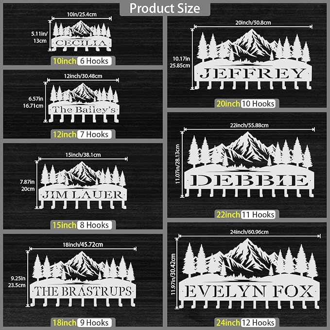 Personalized Key Hooks for Wall,Custom Name Lofty Mountain Key Holder Wall Mounted,Fashion Coat Rack,Metal Key Hanger with Hooks,Key Rack Organizer for Entryway,Hallway,Doorway