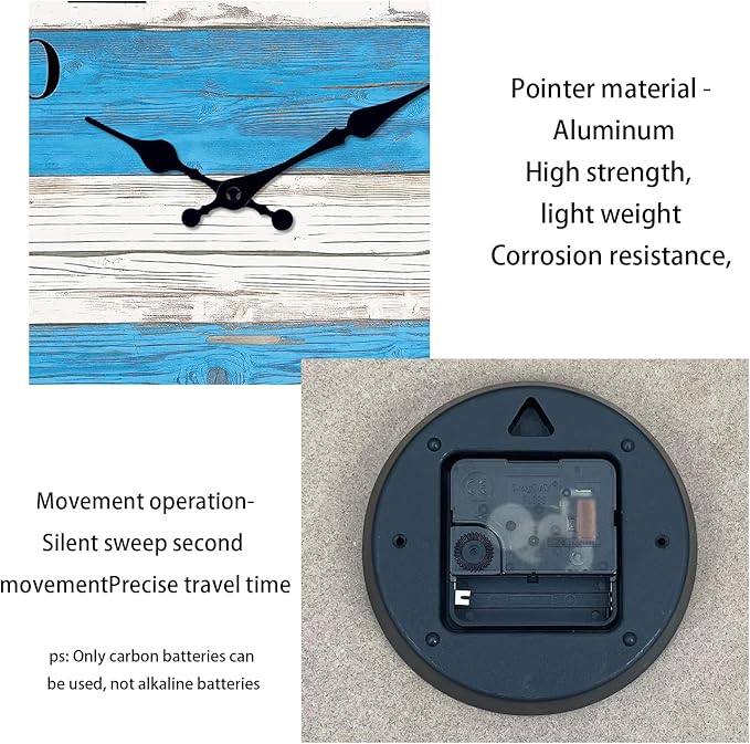 XNM 20 Inch Large Wall Clocks for Living Room Decor Blue and White Quiet Wall Clock Wood Rustic Battery Wall Clock Analog(No Solid Wood, It is with MDF Material)