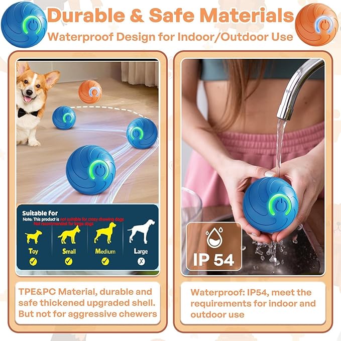 Smart jumping ball for dogs & Cats Duraspin Dog Bouncing Ball Random Path Electric Automatic Moving and Rolling Pets Toy Interactive Jumping Vibrating Bouncing Balls for Puppy Toys(1Pack,Orange)