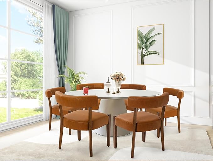 Faux Leather Dining Chairs Set of 8 Upholstered Kitchen & Dining Room Wooden Chairs Mid Century Modern Dining Chairs Low Back, Brown