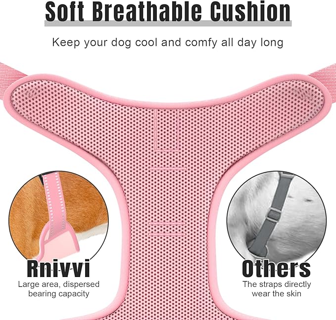 Rnivvi No Pull Dog Harness, Cute Reflective Small Sized Puppy Kitten Harness, Adjustable Soft Padded Vest for Small Dogs, Cats, Heavy Duty Pet Vest with Easy Control Handle for Walking, Pink