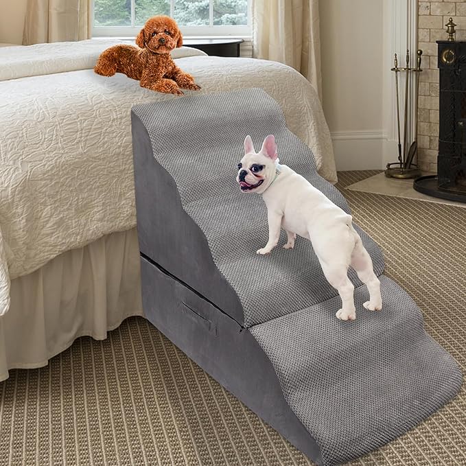 Dog Stairs for High Beds 28-30" H, 6-Step Dog Stairs for Small Large Dogs, 35D Foam Dogs Steps/Ramp for High Beds/Couch, Non-Slip Balanced Pet Step for Doggie/Cats Elder Injured, Grey