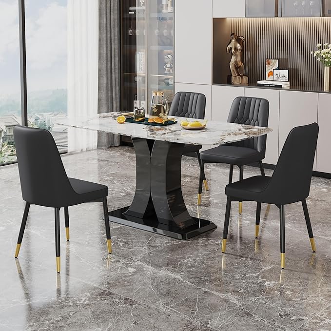 Dining Chairs Set of 2,Modern Dining Chairs, Equipped with PU Leather Backrest Cushions and Black Metal Legs, Suitable for Restaurants, Kitchens, and Bedrooms Dining Room Chairs