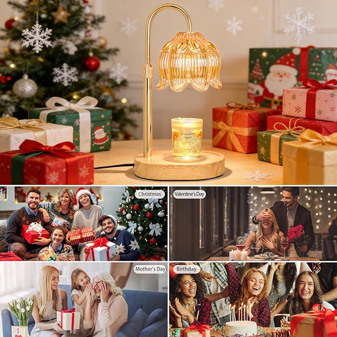 Candle Warmer lamp with Timer Dimmer,Electric Candle Warmer, Vintage Flower Lotus lamp,Compatible with Various Candles, Gifts for Mom Women,Candle Lamp for Bedroom Home Decor (Flower lamp-Amber)