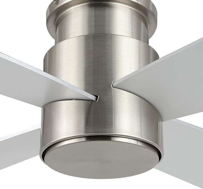 WINGBO 52" Flush Mount DC Ceiling Fan without Lights, 4 Reversible Blades, Ultra Quiet 6-Speed DC Motor, Hugger Low Profile Indoor Ceiling Fan No Lights, Brushed Nickel Finish