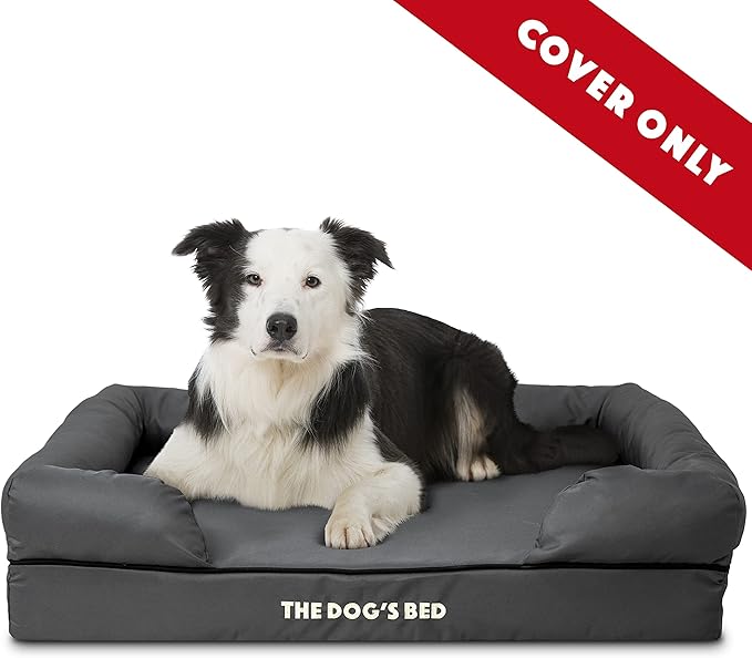 The Dog's Bed Replacement Outer Cover ONLY (Outer Cover ONLY - NO Bed, NO Waterproof Inner) for The Dog's Bed, Washable Oxford Fabric, Large (Grey with Black Piping)