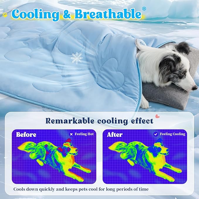 Cooling Blanket for Dogs, Lightweight & Durable Dog Cooling Mat, Q-MAX>0.45 Soft Breathable Pets Comforter for Couch, Bed & Car Essential - Light Blue 30x40 Inches