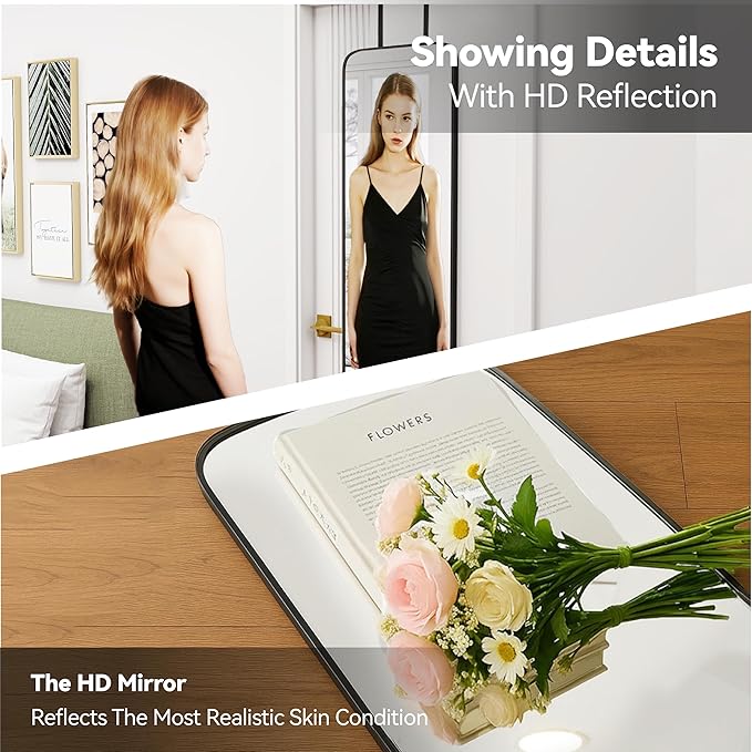 57x16 Door Hanging Full Length Mirror, Floor Stand (Height 5.7ft just Body in1.3ft) Wall Mounted Metal Frame Rectangle Dressing Mirrors for Bedroom Bathroom Room 57 inch Black