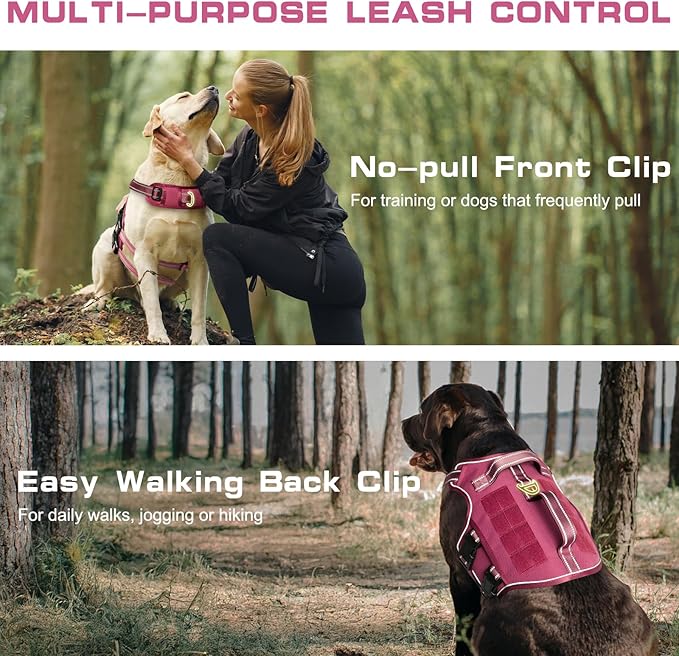 Small Dog Harness, Heavy Duty Tactical No Pull Dog Harness, No Choke, Easy On and Off Pet Vest with Molle System, Adjustable Reflective Dog Vest with Breathable Padded for Walking Hiking Training