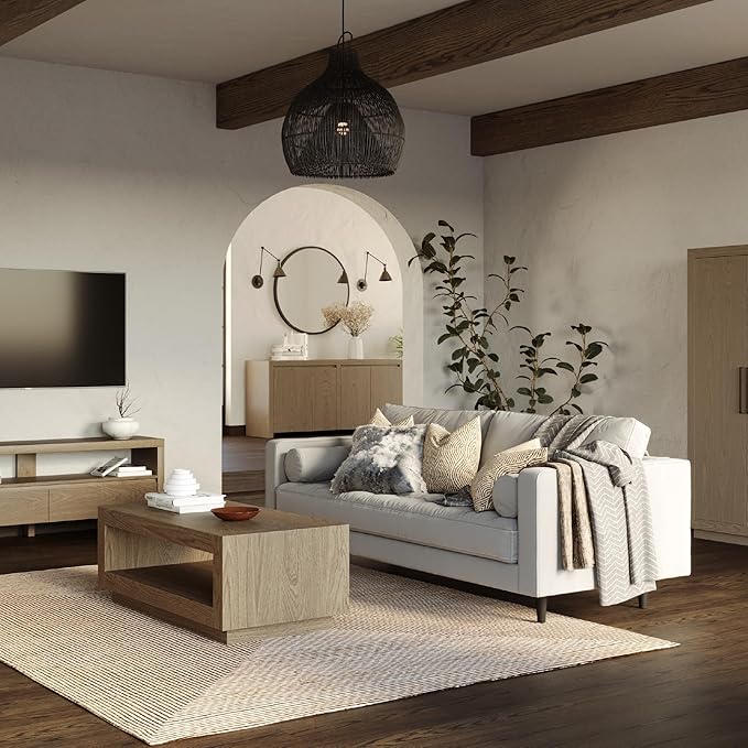 Maven Lane Artemis Coffee Table – 18 Inch Rectangle Table with Storage – Grey Solid Wood – Ideal for Living Room and Lounge