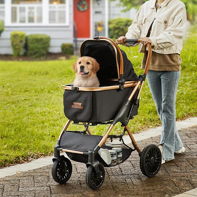 VEVOR Large Pet Stroller for Medium Large Dogs and Cats, Up to 66lbs, Detachable Carrier and Storage Basket
