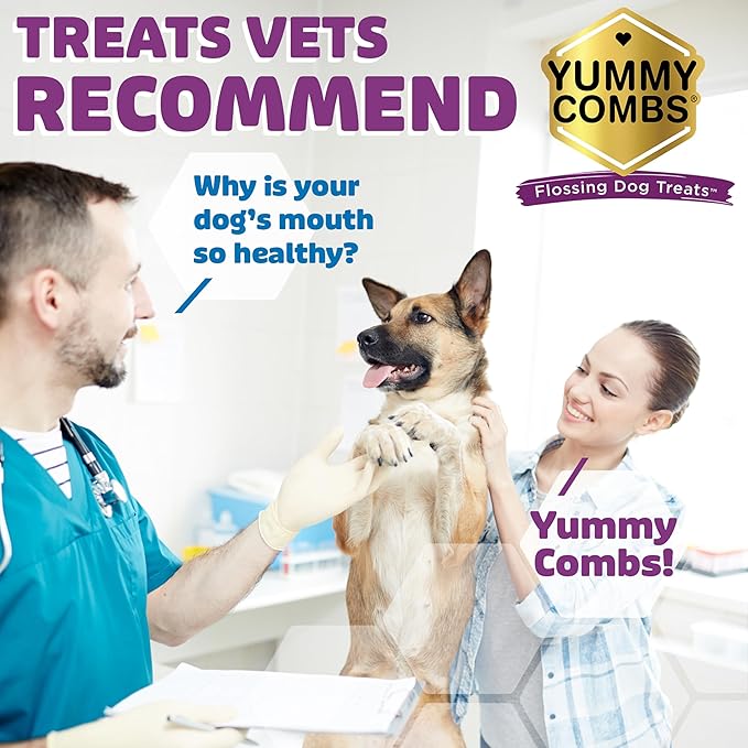 Yummy Combs Dog Dental Treats – Fish & Egg Protein – Vet VOHC Approved, Removes Tartar – A Daily Teeth Cleaning Treat for Medium Dogs (30 Count)