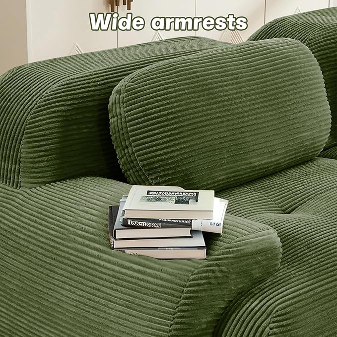 80" Modern Compressed Boneless Love Seat Couches, 2 Seater Large Sectional Couches for Living Room, Green Corduroy Cloud Modular Sectional Sofa, Memory Foam, Extra Deep Loveseat, No Assembly