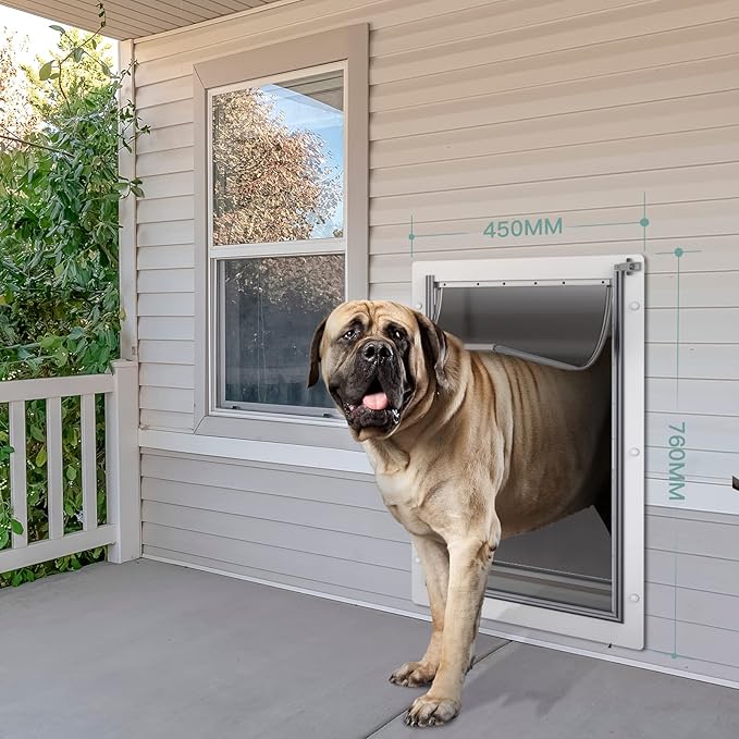 Baboni 3-Flap Pet Door for Wall, Steel Frame and Telescoping Tunnel, Aluminum Lock, Double Flap Dog Door and Cat Door, Strong and Durable (Pets Up to 220 Lb) -X-Large