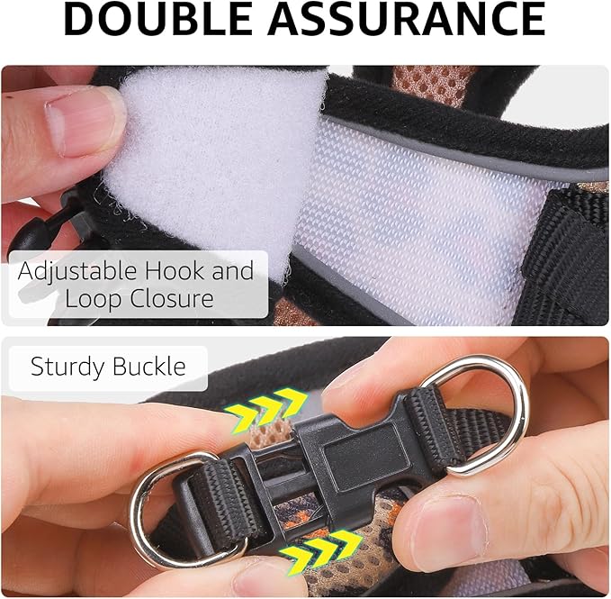 SCENEREAL Cat Harness & Leash Set Escape Proof - Adjustable Air Mesh Vest with Reflective Strips for Kittens, Puppies, Rabbits, Khaki Leopard S