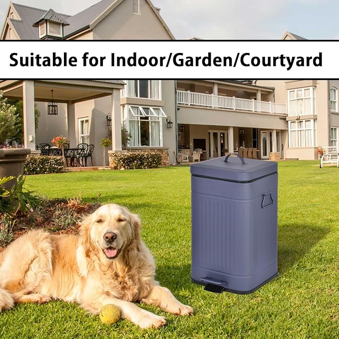 Dog Poop Trash Can with Lid for Outdoors,3.2 Gallon Trash Can with Activated Carbon Filter & Plastic Bags, Pet Waste Container,UP12L-GY-F+90BK