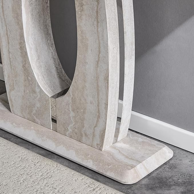 LKTART 55" MDF Console Table for Entryway, Narrow Entryway Table with Faux Mars Marble Pattern, Couch Tables Behind Sofa with U-Shaped Base for Living Room Hallway Foyer, Light