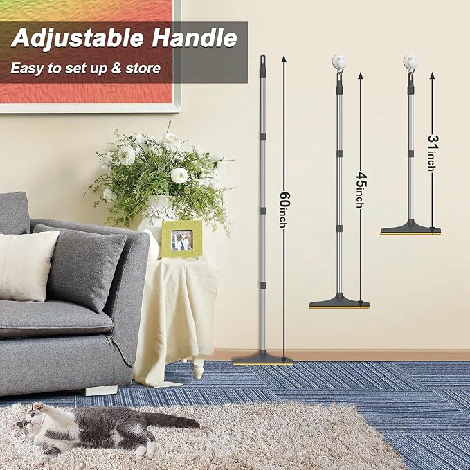 B-Land Carpet Rake for Pet Hair Removal, Reusable Pet Hair Remover with 60” Adjustable Long Handle, Carpet Scraper Dog Cat Hair Remover Tool for Rugs, Mats, Couch, Furniture (Grey)