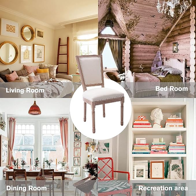 Nrizc Farmhouse Dining Room Chairs Set of 4, French Dining Chairs with Square Back, Brown Wood Legs, French Bistro Chairs for Dining Room/Living Room/Kitchen/Restaurant, Beige