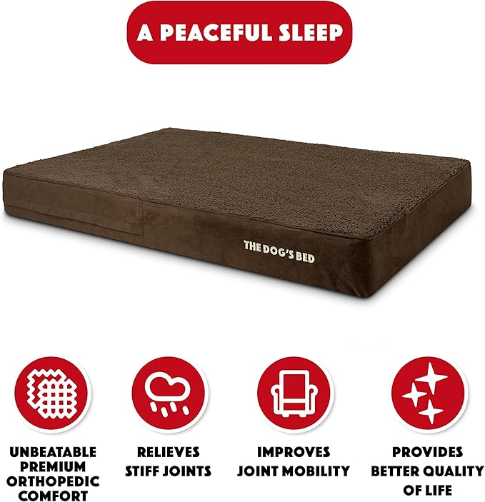 The Dog’s Bed Orthopedic Memory Foam Dog Bed, XXL Brown Plush 54x36, Pain Relief for Arthritis, Hip & Elbow Dysplasia, Post Surgery, Lameness, Supportive, Calming, Waterproof Washable Cover