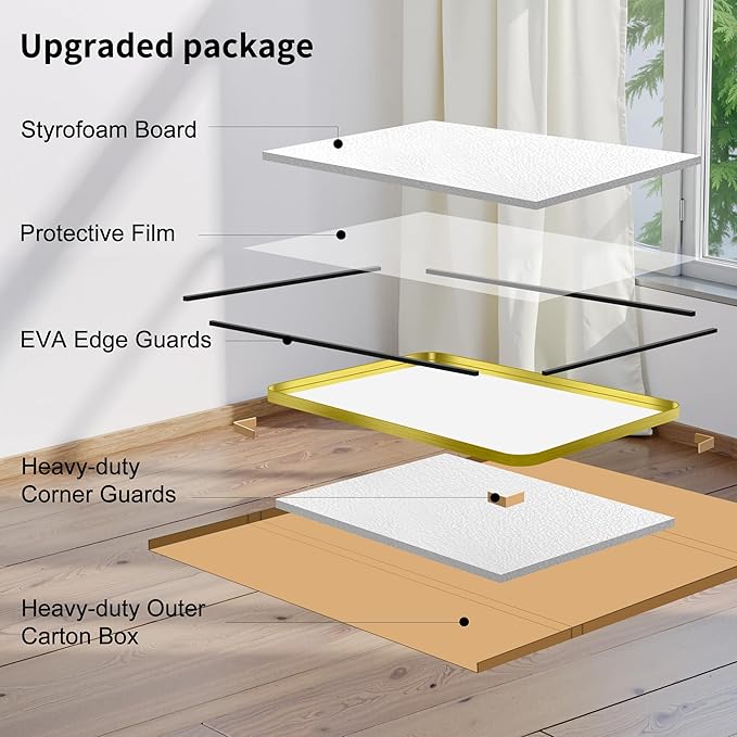 FORBATH 60x30 Inch Large Bathroom Mirror for Double Sinks, Brushed Gold Deep Frame Wall Mirror with Rounded Corners, Anti-Rust Tempered Glass for Modern Farmhouse Vanity (Horizontal/Vertical)