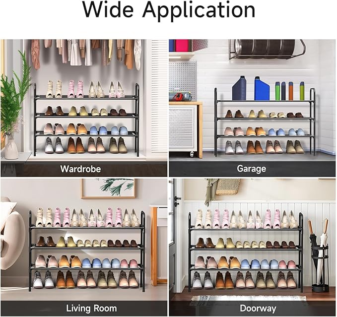 3 Tier Shoe Rack, Shoe Organizer for 18 Pairs of Shoes, Black Non-Woven Fabric Shoe Storage Shelf for Closet, Entryway, Garage, Corridor, Long Shoe Shelves