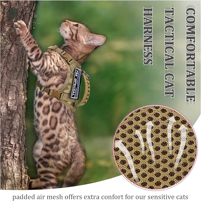 Tactical Cat Harness for Walking Escape Proof,Adjustable Pet Vest Harness,Soft Mesh Padding Large Cat,Small Dog with Quick-Release Buckle and Rubber Handle