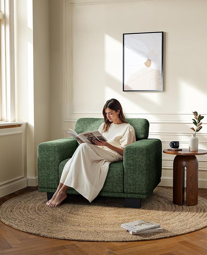 AMADA HOMEFURNISHING 40" Living Room Chairs,Reading Chair,Accent Chair,Small Sofa Couch for Bedroom,Oversize Mid-Century Armchair with Deep Seat,Comfy Sofa,Olive Green